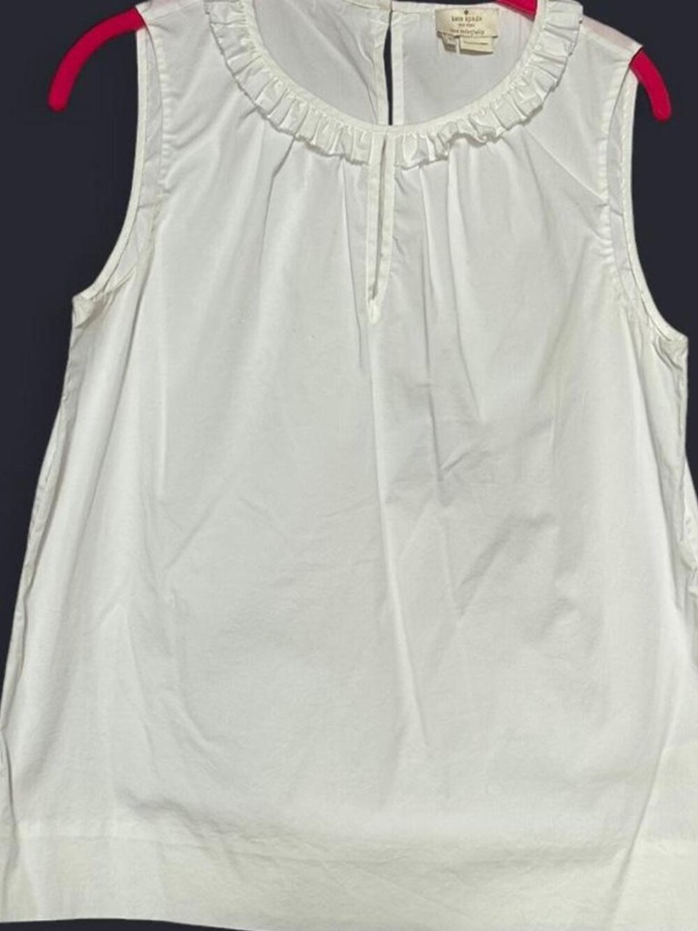 Kate Spade New York white cotton tank with ruffle collar and button-up detail